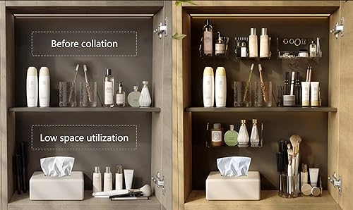 RMAN Lot de 6 Rangement Maquillage en Plastique Transparent Boite Rangement Salle de Bain Multifonctionnel pour Armoire de Toilette Etagere Murale Sans Percage pour Coiffeuse Cuisine Salle de Bain - Nail Gallerys