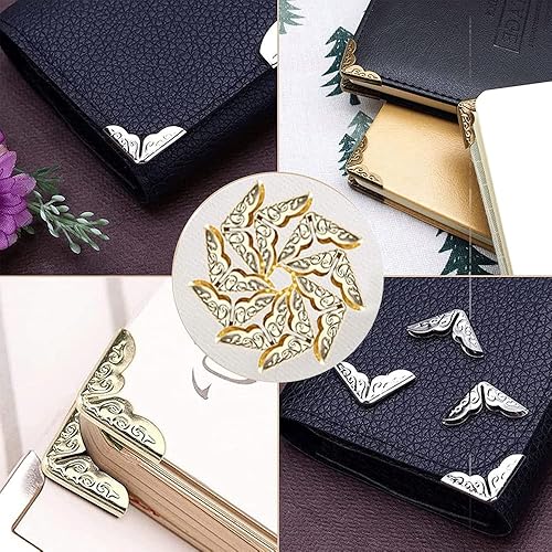 Sxhdff 150 Pièces Coin Livre Vintage, Décor Bord Coins Livre, Coin Livre en Métal, Rétro en Métal Coin Protecteur, 14 * 14 * 2MM Protecteurs d'angle Livre, pour Photo, Albums, Scrapbooking(3 Couleur) - Nail Gallerys