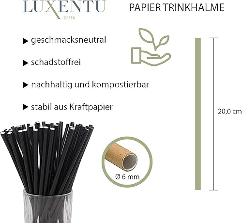 LUXENTU Lot de 1000 pailles en papier - 100, 300, 500 ou 1000 pièces - Noir - Jumbo - Nail Gallerys