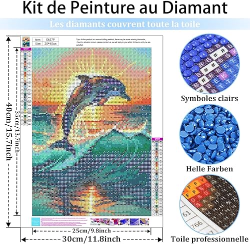Mafenr Art Diamond Painting Dauphin, Dauphin Diamond Painting Adulte, Peinture Diamant Adulte pour Cadeaux et Décoration 30x40 cm - Nail Gallerys