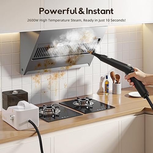 welsauber Nettoyeur Vapeur 2600W, Steam Cleaner avec Réservoir 1450 ml, Chauffe en 10 Secondes, Réglable sur 6 Niveaux, Nettoyant Vapeur Idéal pour Cuisine, Vitres, Sols, Canapés, Voitures (Blanc) - Nail Gallerys
