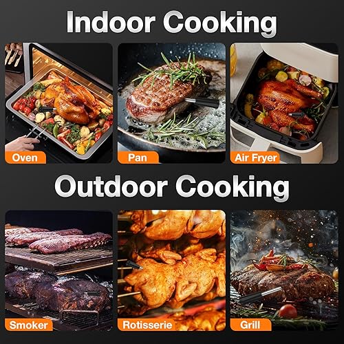 Maypott Thermomètre à viande intelligent sans fil Bluetooth 2 sondes étanches IP67, thermomètre numérique pour aliments de cuisine, four, steak, barbecue, accessoires adultes - Nail Gallerys