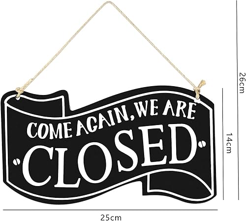 Wuuooei Plaque Ouvert Ferme Vintage, Enseigne Ouvert Fermé avec Corde, Panneau Ouvert Fermé Magasin, Plaque de Porte Suspendue à Double Face pour Vitrine Restaurant Magasin Café Bar, 14 x 25 x 0,5 cm - Nail Gallerys