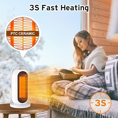 Chauffage Soufflant Électrique, PTC Radiateur Soufflant 1500W Chauffage d'appoint, 90° Oscillation, 3 Modes, Portatif Chauffage Economie d'énergie, pour Salon, Chambre et Bureau - Nail Gallerys