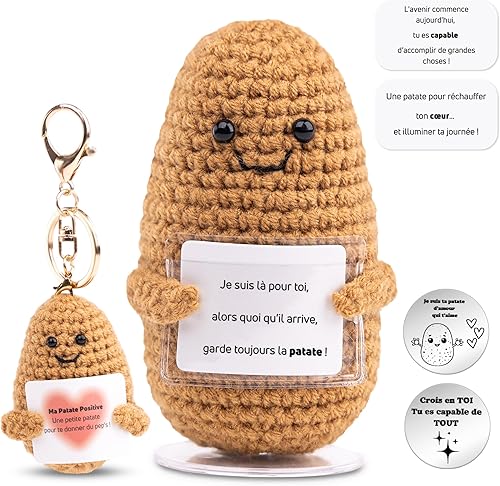 Elvenna Coffret Cadeau Pomme De Terre Positive-Décoration Bureau avec Messages motivants et Interchangeables - Support + Porte-Clés + Pièce Porte Bonheur - Cadeau Original Homme Femme Ado Enfant - Nail Gallerys