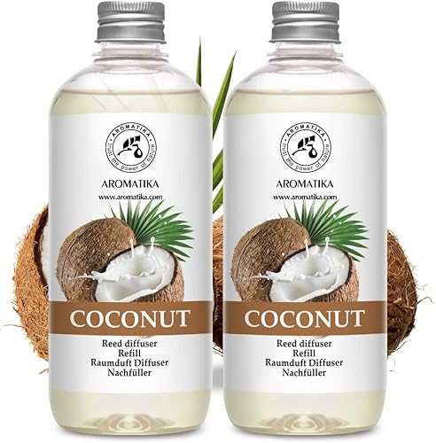 Recharge pour Diffuseur Parfum de Coco 2x500ml - Parfum de Maison - Parfum de la Noix de Coco - Reed Diffuser Refill - Assainisseur d'air - Parfum de Longue Durée - Bonne Odeur - Nail Gallerys