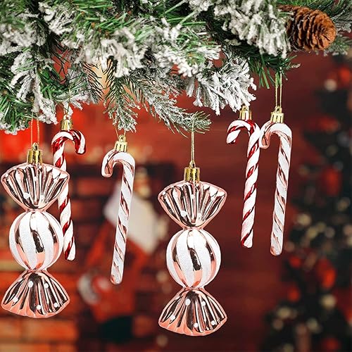 Grandes Boules de Noël Boules de Décoration de Canne en Bonbon 18 Pièces Boules de Noël à Paillettes Décorations d'arbre de Noël Rouges et Blanches Ornements de Noël(12CM) - Nail Gallerys