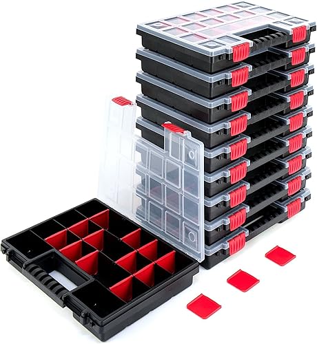 Kistenberg 10x boîte d'assortiment NORS14 Set boîte de tri boîte de tri magasin de petites pièces Avec séparateurs Avec poignée confortable et stable Couvercle transparent plastique 34,4 x 24,9 x 5 cm - Nail Gallerys
