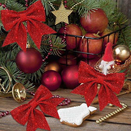 TAXTYHRE Noeud Sapin de Noel Rouge, Noeuds de Ruban de Noël, Noeud Rouge Noel, Arcs de Noël Pailletés, pour Décoration pour Sapin de Noël, Décorations de Fêtes (Rouge8) - Nail Gallerys