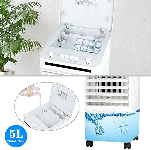 SONBION Climatiseur Mobile, Refroidisseur D'Air éVaporatif Silencieux, 4 en 1 Climatiseur Portable Ventilateur Humidificateur Purificateur D'Air pour Maison Bureau, RéServoir D'Eau 5l, 3 Wind Speeds - Nail Gallerys