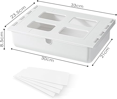 Mokaskaidj Tiroir Sous Bureau, 33×23.5×8.5cm Tiroir Bureau, Tiroirs de Rangement Autocollants, Tiroir Coulissant Bureau, Tiroir Caché, Tiroirs pour Bureau/Meuble/Bibliothèque/Armoire De Cuisine(Blanc) - Nail Gallerys
