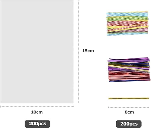 200 Pièces Sachet Bonbon, 25x15 cm Sachet Plastique Transparent Sacs Cellophane avec 200 Rubans Métalliques Pour Bonbons, Biscuits, Pain, Fruits, Etc. Parfaits Pour Les Fêtes De Cadeaux - Nail Gallerys