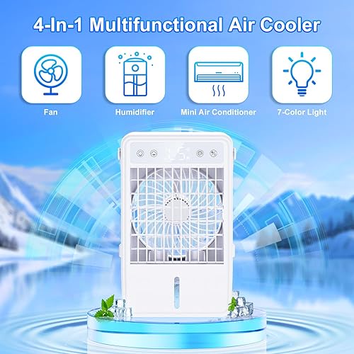 Climatiseur Mobile, 1500ml Climatiseur Portable Silencieux Refroidisseur d'air USB Ventilateur avec Télécommande, 5 Vitesses & 3 Modes, Minuterie de 10H, Lumière Colorée, Idéal pour Maison/Bureau - Nail Gallerys