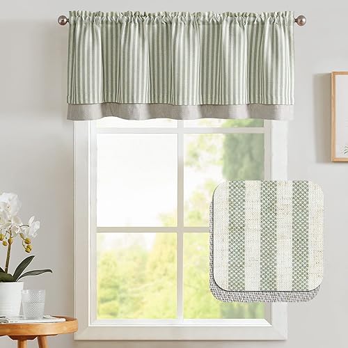 TOPICK Rideau à Rayures Vert Opaque Rideau Occultant Court Rideaux Brise-bise Double Rideaux Thermique Isolant Anti Chaleur Décoration de Fenêtre Cuisine Placard Salon Chambre 125 x 45 cm (L x H)-1PC - Nail Gallerys