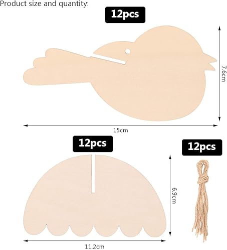 Zaloife 12 Kits Bricolage Oiseaux 3D en Bois, Pendentifs Tranche en Bois Pâques Décoration, Ornements en Bois de Pâques, Suspensions de Pâques en Bois, Bricolage Artisanat de Pâques - Nail Gallerys