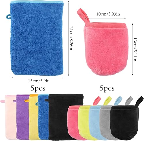 SJUNJIE 10 Gants de Toilette Gant de Toilette Microfibre 7 Couleurs Gant de Toilette Flanelle Réutilisables Gants de Nettoyage avec Boucle pour Visage Douche Démaquillage - Nail Gallerys