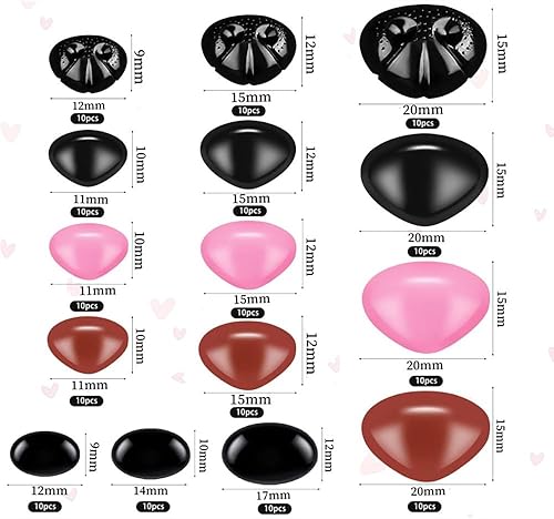 Nez de Sécurité en Plastique pour Animaux & Peluches,150 PCS Noir/Rose avec Rondelles Nez pour Jouets au Crochet Amigurumi Marionnettes et DIY - Idéal pour les Animaux en Crochet Fait Main - Nail Gallerys
