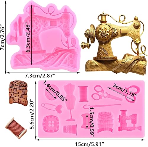RFGHAC Outils de couture Moules en silicone Machine à coudre Moules à fondant Ciseaux Bouton Couture Vêtements Designer Moules à chocolat pour décorer les gâteaux Pâte à fleurs Bonbons Argile polymère - Nail Gallerys