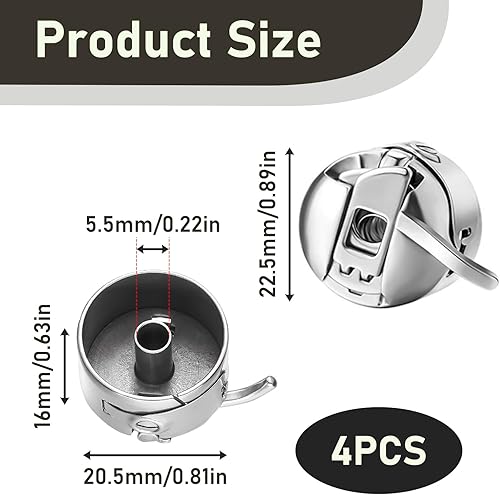 4 Pièces Boîtier de Canette Machine à Coudre en Acier Inoxydable, Boîtier de Canette Universel Métallique à Chargement Frontal Classe 15, Accessoires Remplacement pour Brother Singer Janome Elna - Nail Gallerys