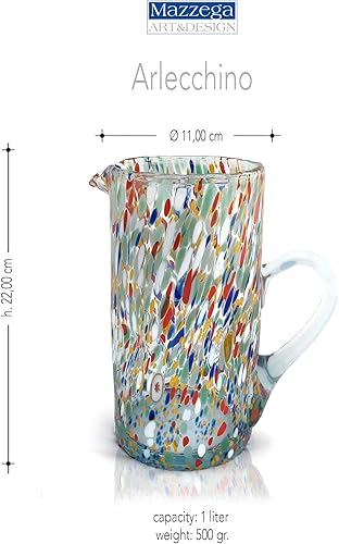 MAZZEGA ART & DESIGN - Carafe en verre soufflé et travaillé à la main avec Murrine di Murano, ligne « Les couleurs de Murano » 1000 ml. Fabriqué en Italie (carafe 1 litre) - Nail Gallerys