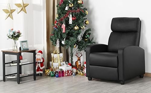 Abician Fauteuil de Relaxation Canapé 1 Place Confortable Inclinable en 3 Positions avec Repose-Pied, Patins Antidérapants, pour Salon Chambre Bureau Noir/Similicuir - Nail Gallerys