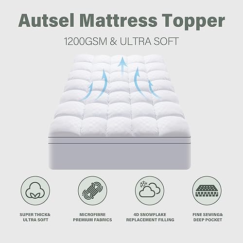 Autsel Surmatelas 140x200cm Protège Matelas 2 Personnes en Microfibre Respirant, Hypoallergénique Surmatelas avec Extensible Grande Bonnet, Super Épais 1200GSM Surmatelas - Nail Gallerys