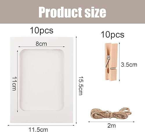 JCUGSBS Cadre Photo en Papier, 11.5 x 15.5CM DIY Cadre Photo Carton, 20 Pièces Blanc Cadre en Carton pour Photo avec 20 Clips et Cordes, pour Décoration Murale - Nail Gallerys