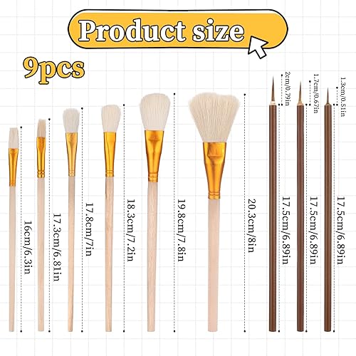 Lot de 9 pinceaux à glaçage en céramique - Pinceau en céramique - Pinceau éventail pour poterie, peinture acrylique - Outils de peinture d'art pour aquarelle et céramique - Nail Gallerys
