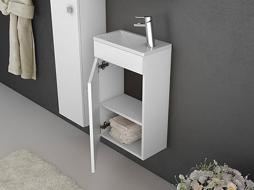 Sieper Badmöbel Meuble de lavabo avec lavabo Gabun Meuble de Salle de Bain avec lavabo et Armoire Céramique 400 mm Blanc Brillant Made in Germany - Nail Gallerys