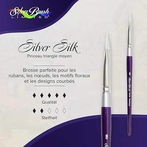 Silver Brush Limited - Pinceau Triangle 8815S Silver Silk pour l’Aquarelle, la Gouache et l'acrylique - Manche Court - Taille MD - Nail Gallerys