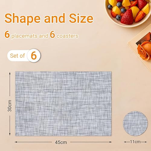 Oamwrae Lot de 6 Sets de Table et Dessous de Verre, Sets de Table Lavable, Sets de Table Rectangulaires en PVC Résistant à La Chaleur, 45 x 30 cm - Noir et Gris - Nail Gallerys