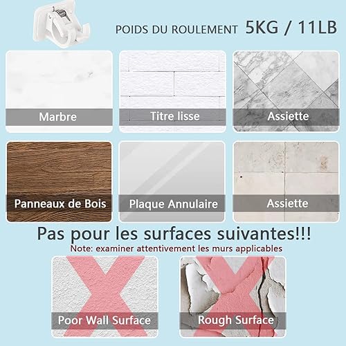 Drglynh Lot De 8 Crochets Support De Tringle à Rideau Auto-AdhéSif, clips d'anneau mural sans perçage support de tringle de fixation, tringle à rideau réglable 8 Pcs - Nail Gallerys