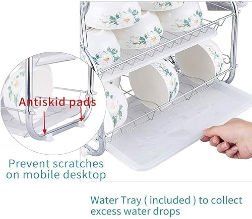 Égouttoir Vaisselle INOX À 3 Niveaux,Egoutoire Vaisselle Cuisine avec Porte-Gobelet et Couteau et Fourchette Porte-Baguettes,Étagère à Couverts pour Égoutter et Ranger La Vaisselle 42 * 25 * 49 cm - Nail Gallerys