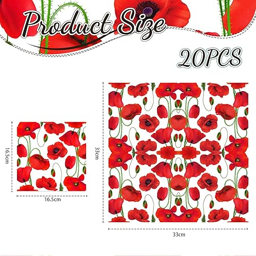Kotkiddy 20 pièces Serviettes en Papier Motif Coquelicot Rouge, Serviettes jetables décoratives pour Printemps été Automne - Nail Gallerys