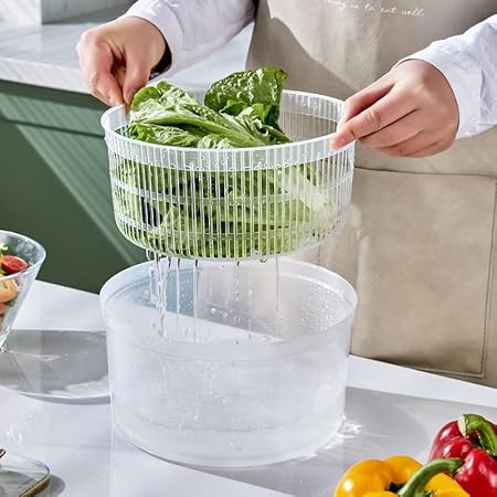 Essoreuse à salade, petite laveuse à salade, essoreuse à laitue avec panier de lavage de légumes et bol de service, égouttoir à fruits ménagers, séchoir à salade, plastique transparent sans BPA (blanc - Nail Gallerys
