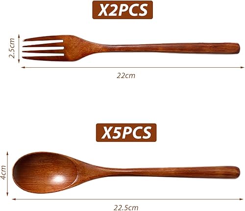 5 Cuillères En Bois, 2 Fourchettes, Cuillères À Long Manche, Cuillères En Bois Pour La Cuisine, Ustensiles De Cuisine, Cuillères En Bois Pour Remuer Le Café - Nail Gallerys