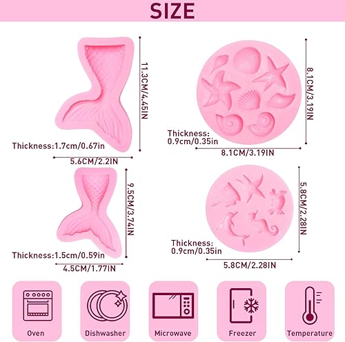 Moules En Silicone En Forme De Sirène, 4 Pcs Moules En Silicone Thème Marin, Moule Coquillage, Décoration De Fondant De Gâteau De Sirène, Moulle à Fondant Pour Chocolat, Gelée, Bonbons, Cuisson - Nail Gallerys