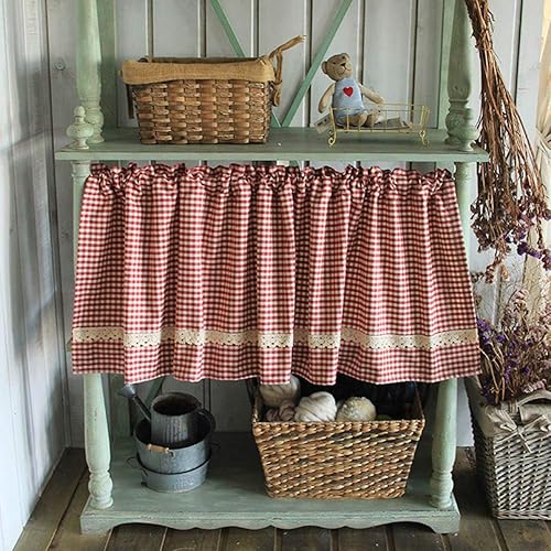 YXW Rideau Court de Cuisine à Carreaux, cantonnière de Rideau de fenêtre pour Placard/Salle de Bain/Salon/Chambre à Coucher, Demi-Rideau de fenêtre, Rouge/Bleu (Largeur 40/60/80 cm) - Nail Gallerys