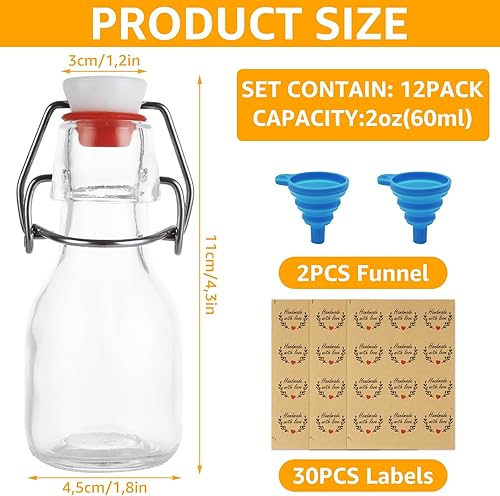 DAJAVE Lot de 30 bouteilles en verre de 60 ml avec bouchon à étrier, petites bouteilles à remplir, avec 2 entonnoirs en silicone et 3 étiquettes, bouteilles en verre pour huile, vinaigre, jus et - Nail Gallerys