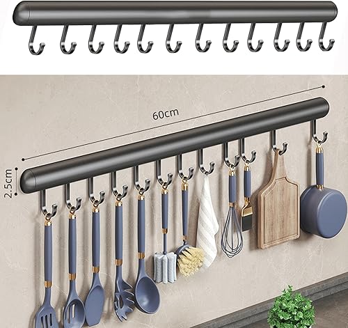 Global-Daily Rail de cuisine avec crochets, support à ustensiles avec crochets coulissants, support mural pour poêles, cuillères et pelles, autocollant (30 cm) - Nail Gallerys