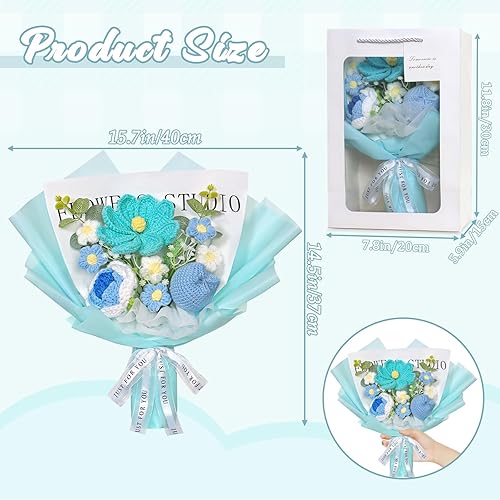 MEIVINES Crochet Fleurs Artificielles Bouquet Tricotées Artificielles Fleur Tricotées à Main Tulipes Roses Fleuries Au Crocheted Fausses Fleurs pour Anniversaire Graduation Fête des Mères Déco (Bleu) - Nail Gallerys