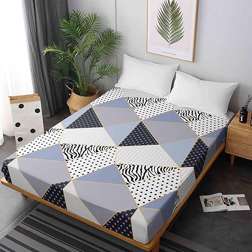 Surwin Drap Housse 160 x 200, Rayure Gris Violet Imprimé Draps Housses en Microfibre, Doux Protege Matelas avec Une Rebord Élastique, Lavable Ajustable Protection Matelas avec Bonnet 30 cm - Nail Gallerys