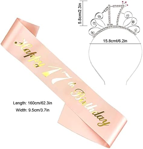 LATRAT Diadème en cristal 17e anniversaire avec écharpe d'anniversaire couronne, diadème en cristal d'anniversaire pour filles cadeau d'anniversaire fête d'anniversaire accessoires de décoration - Or - Nail Gallerys