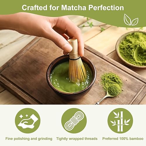Lot de 4 Fouet à Matcha en Bambou avec Cuillère et Tamis à Poudre, Chasen Japonais Traditionnel pour Matcha et Poudre de Thé Vert, Ustensile Artisanal pour Cérémonie du Thé - Nail Gallerys