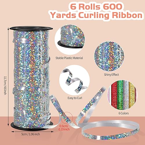 6 Rouleaux Ruban Cadeau Coloré, 100 Yds Bolduc 5 Mm à Paillettes Pour Emballage, Fermetures de Ballons, Décoration Artisanale, Mariage, Anniversaire - Nail Gallerys