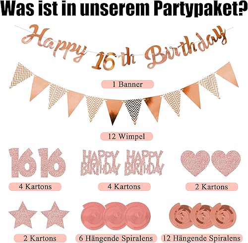 Guirlande décorative 50 ans pour femme or rose – Décoration d'anniversaire Happy Birthday Bannière fanions et tourbillons suspendus, décoration à suspendre à paillettes pour 50 ans de fête - Nail Gallerys