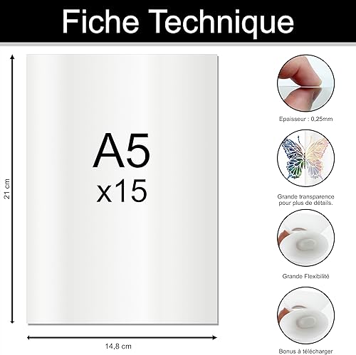 [Pack x15] Feuille Pochoir PET Mylar A5 Translucide - Épaisseur 0,25mm - Idéal Artisanat, Personnalisation Objet, Cadeaux, Scrapbooking, Décoration, Aérographe, Peinture - Nail Gallerys