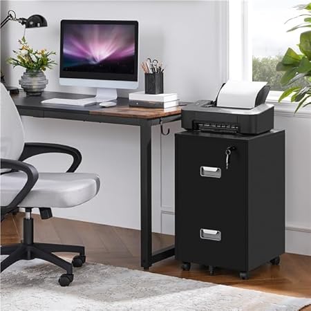 Yaheetech Caisson Bureau avec 2 Tiroirs?Rangement Document à roulettes?Classeur à Fichiers pour Format A4/ Lettre Style Industriel, 40 cm L × 40 cm l × 66,5 cm (Noir) - Nail Gallerys