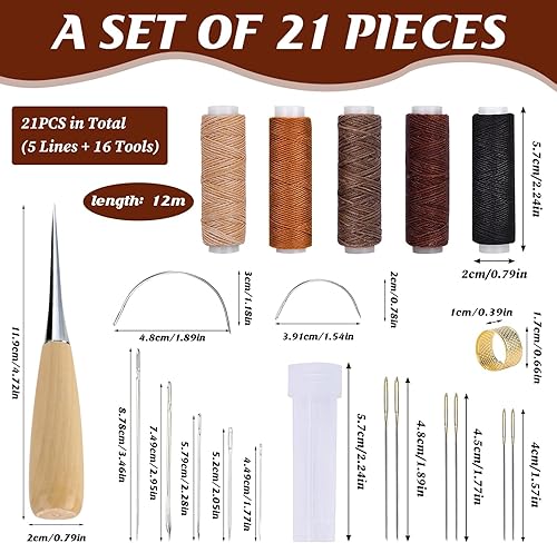 12 Pièces Kit de Couture en Cuir, Kit de Réparation de Rembourrage, Ensemble Complet avec Fils Cirés, Aiguilles Variées et Dé à Coudre Ajustable pour la Réparation de Canapés, Tapis, Manteaux - Nail Gallerys