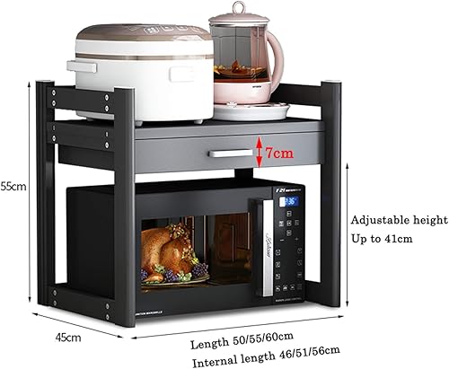 Étagère de cuisine réglable en acier inoxydable pour micro-ondes avec tiroirs Noir 55 × 45 × 55 cm - Nail Gallerys